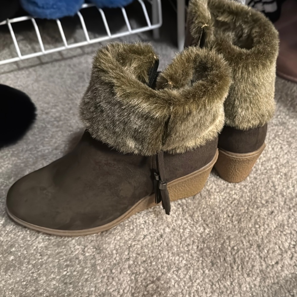 Ashley Stewart Brown Ankle Boots with Faux Fur